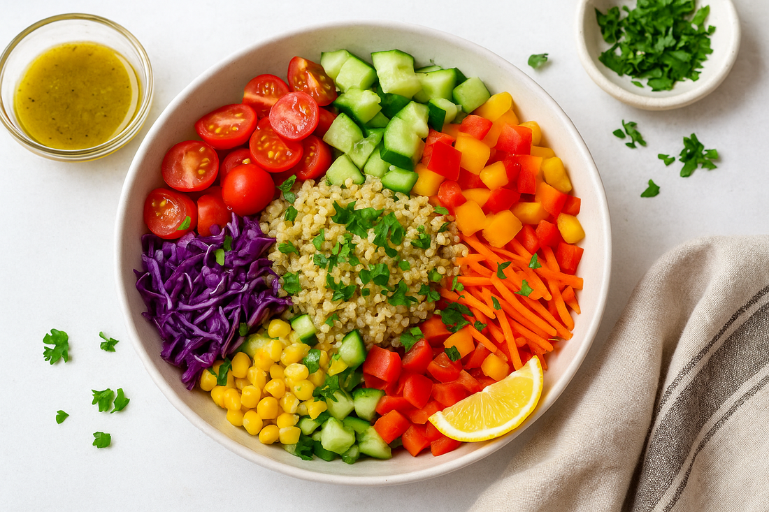 🥗 Celebrate National Fruits & Veggies Month with a Rainbow Veggie & Quinoa Salad