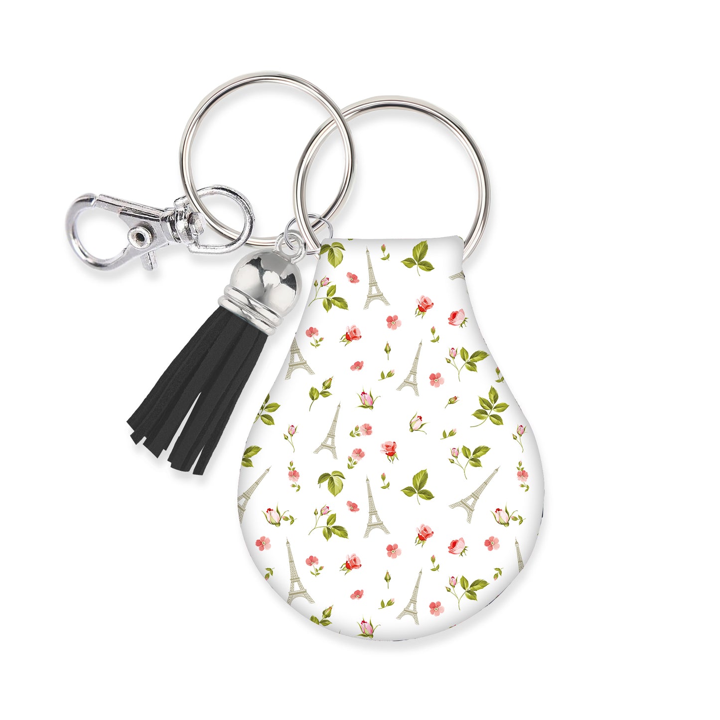 Jolitee Neoprene AirTag Compatible Case Keychain – Durable & Stylish Holder with Secure Ring and Clip, Compatible with Apple AirTag (Paris Eiffel Tower & Floral)