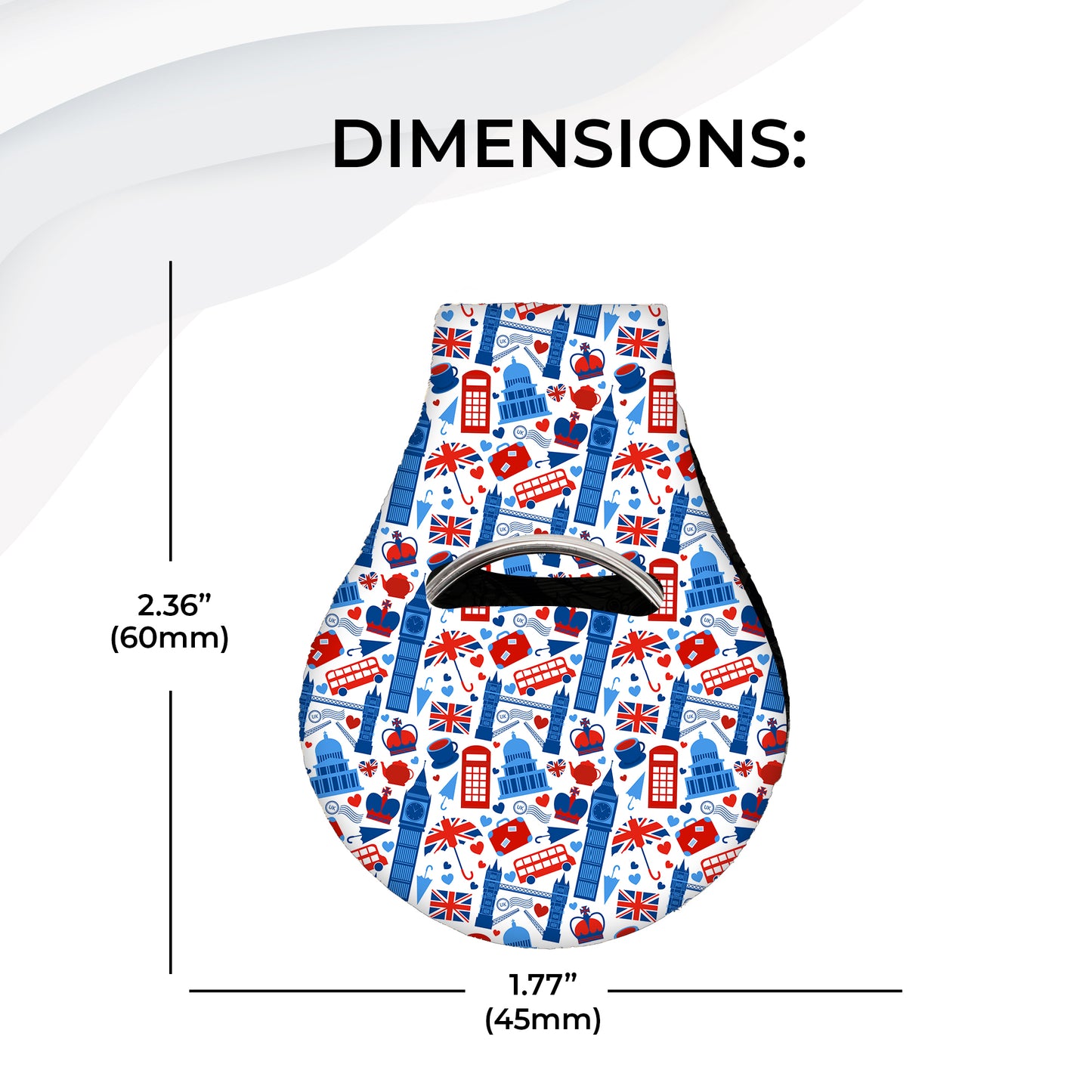 Jolitee Neoprene AirTag Compatible Case Keychain – Durable & Stylish Holder with Secure Ring and Clip, Compatible with Apple AirTag (UK London Icons Print)