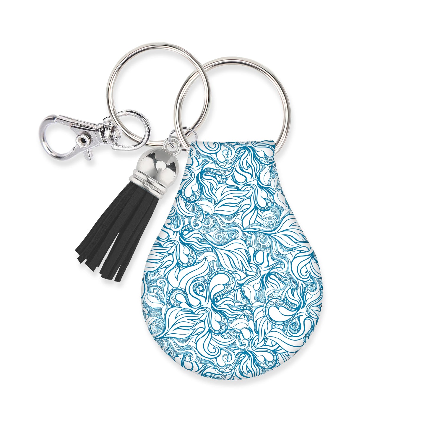 Jolitee Neoprene AirTag Compatible Case Keychain – Durable & Stylish Holder with Secure Ring and Clip, Compatible with Apple AirTag (Abstract Blue Leaves)