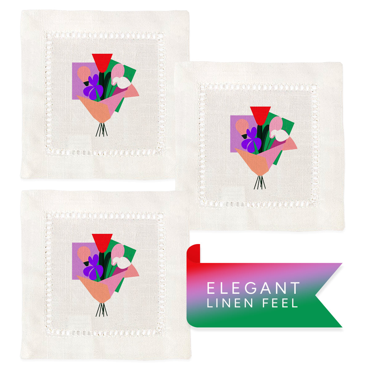 Abstract Flowers Hemstitch Napkins