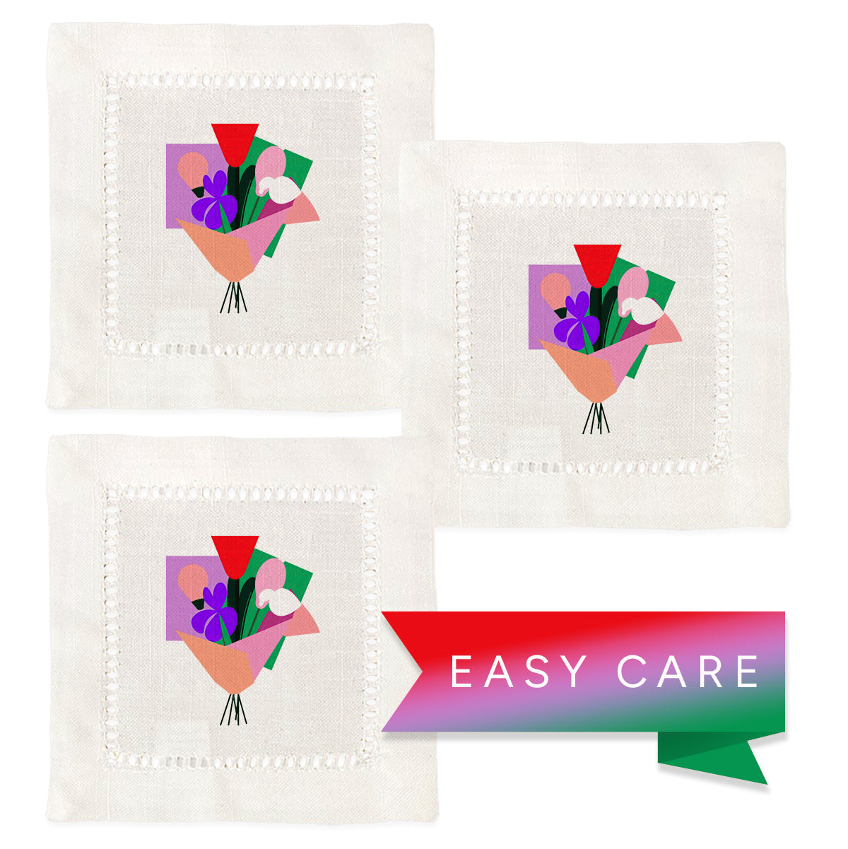Abstract Flowers Hemstitch Napkins