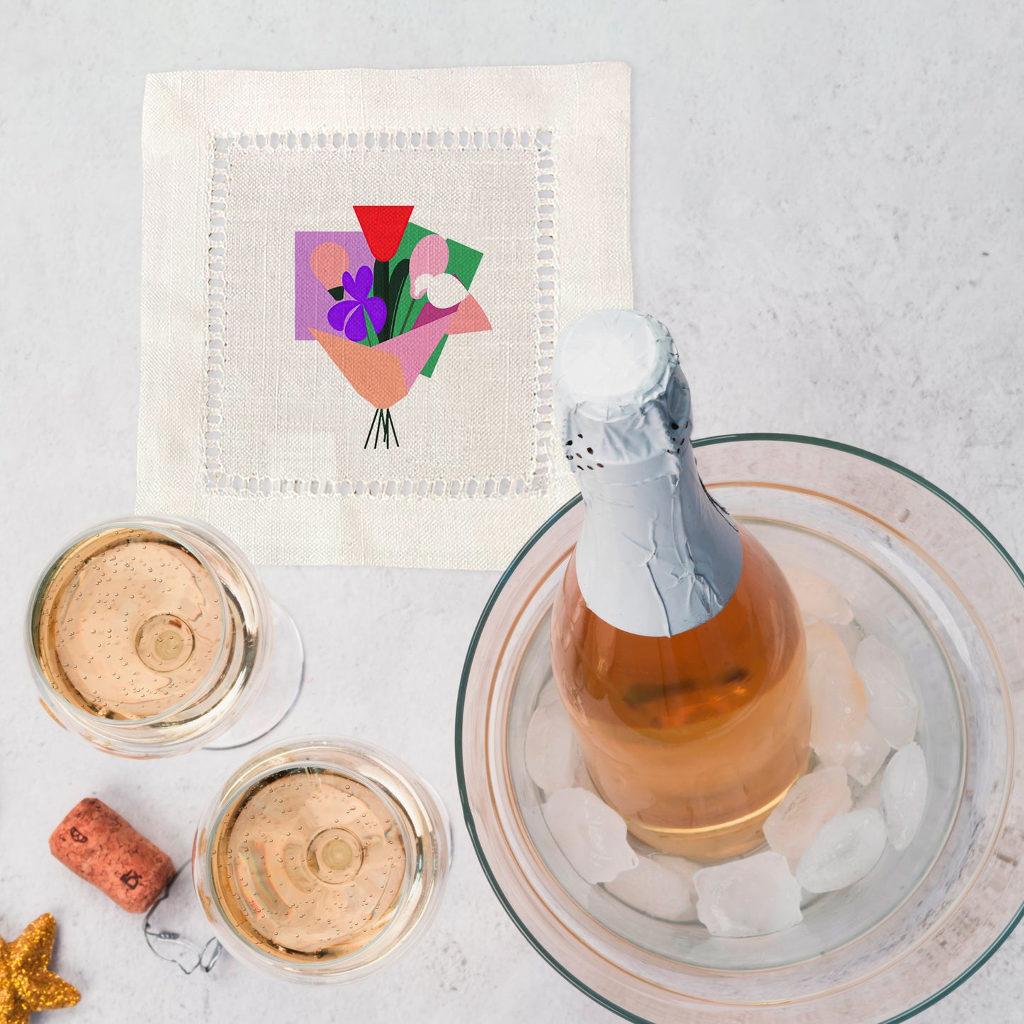 Abstract Flowers Hemstitch Napkins