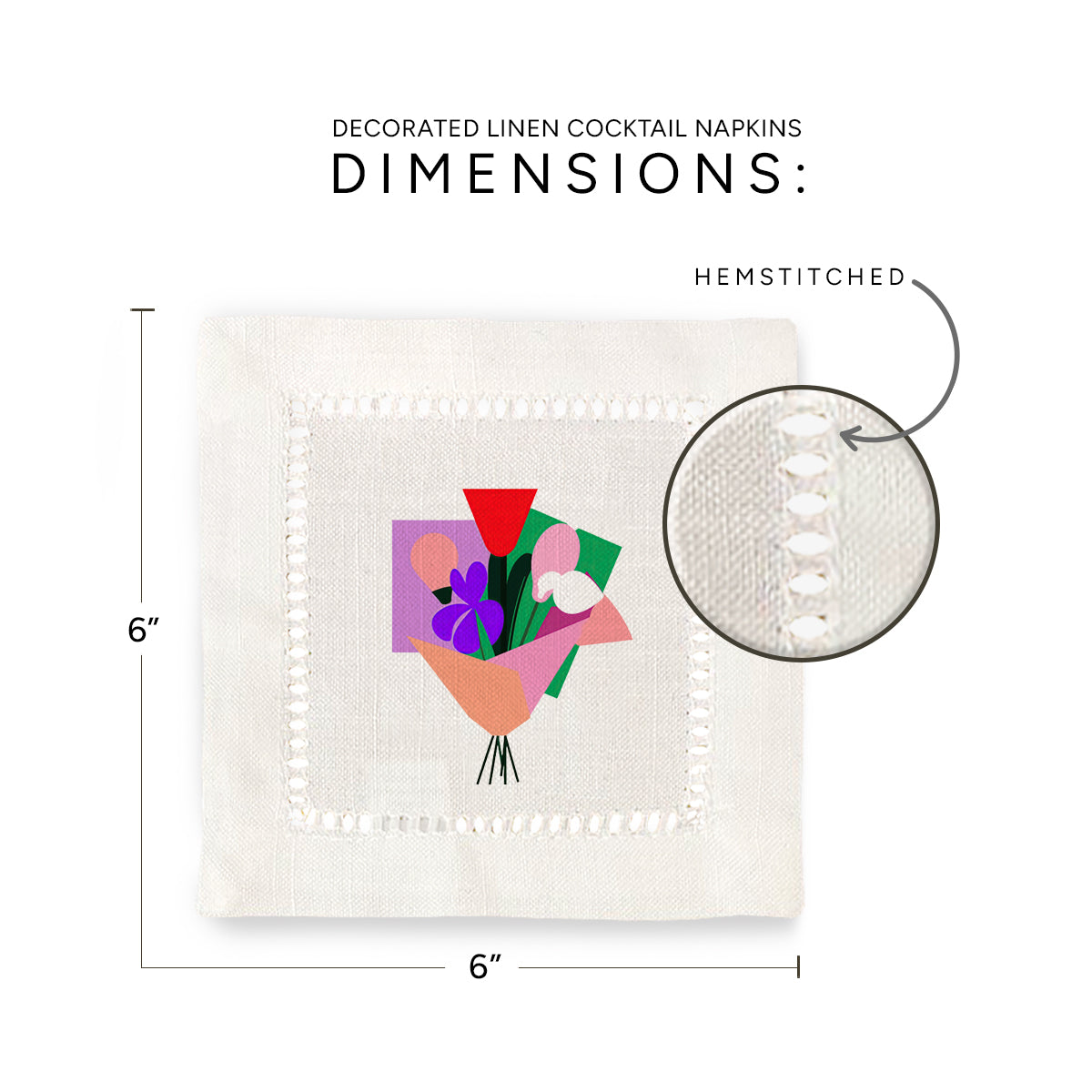 Abstract Flowers Hemstitch Napkins