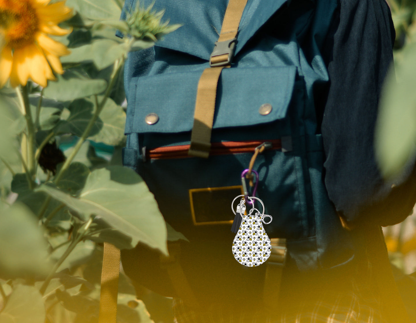 Jolitee Neoprene AirTag Compatible Case Keychain – Durable & Stylish Holder with Secure Ring and Clip, Compatible with Apple AirTag (Bees)