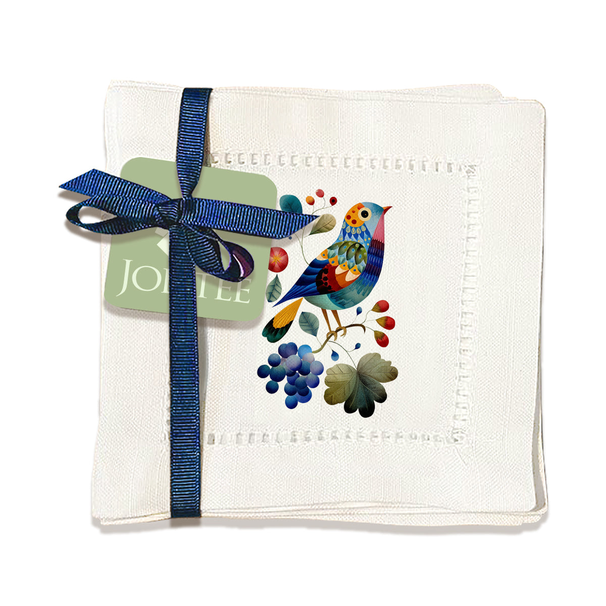 Bird Collage Hemstitch Napkins