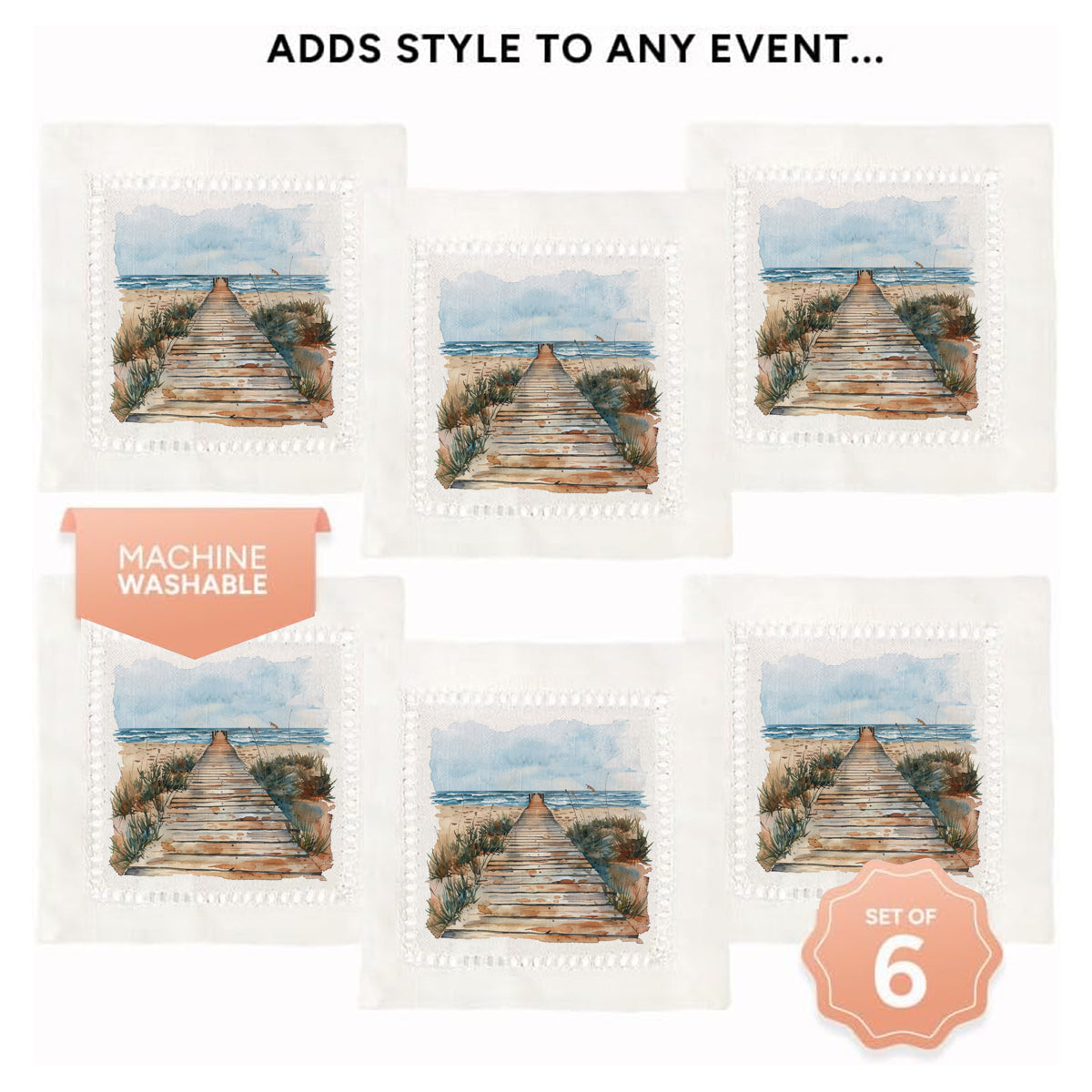 Boardwalk Beach Hemstitch Napkins