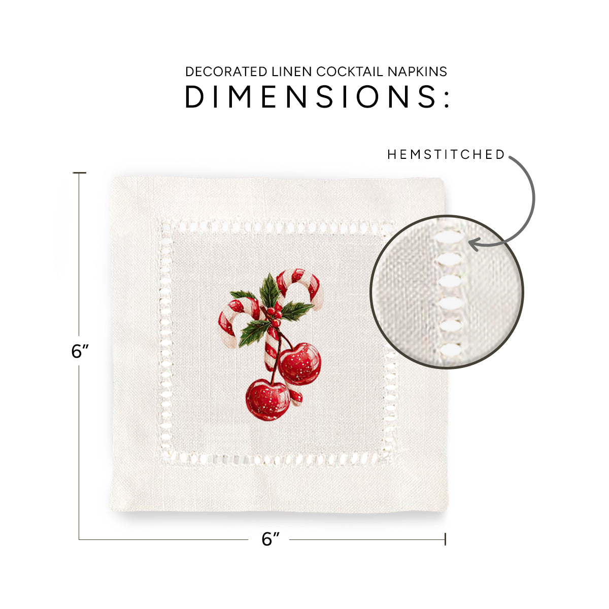 Cherry Candy Cane Hemstitch Napkins