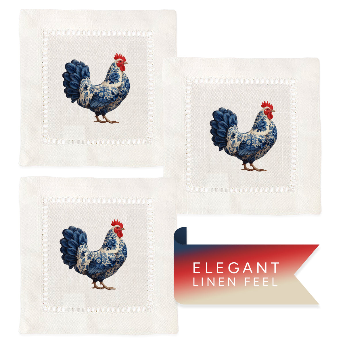 Chinoiserie Chicken Hemstitch Napkins