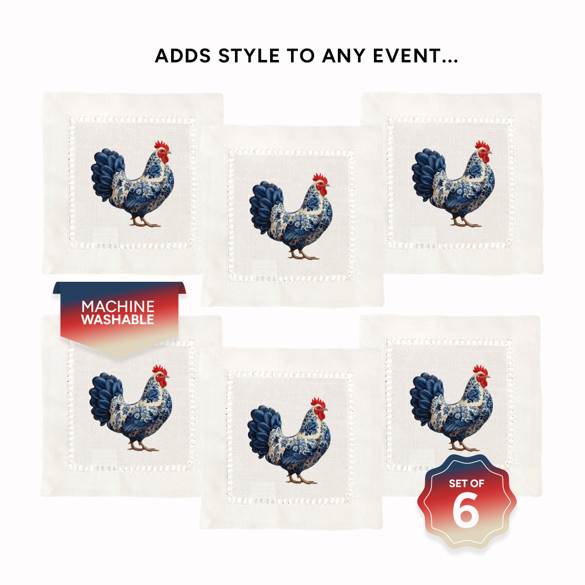 Chinoiserie Chicken Hemstitch Napkins