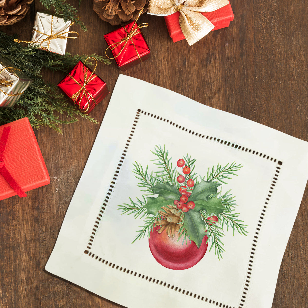 Christmas Ball Hemstitch Napkins