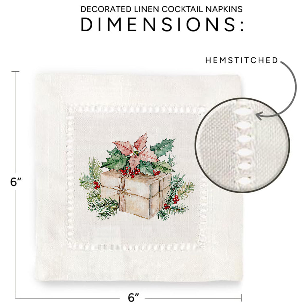 Christmas Gift Box Hemstitch Napkins