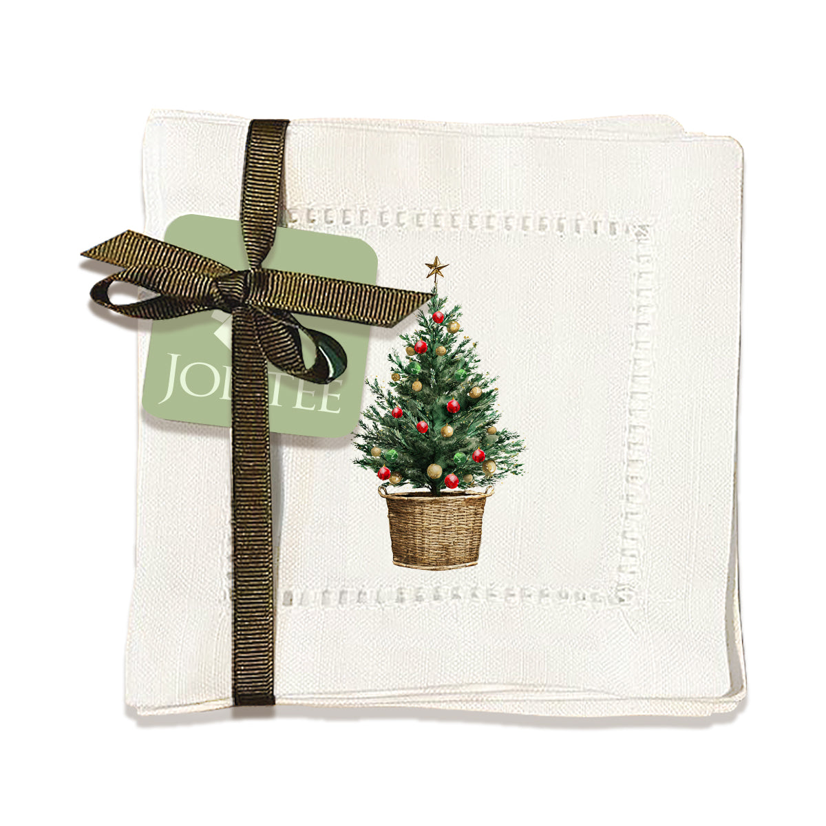 Christmas Tree Pot Hemstitch Napkins