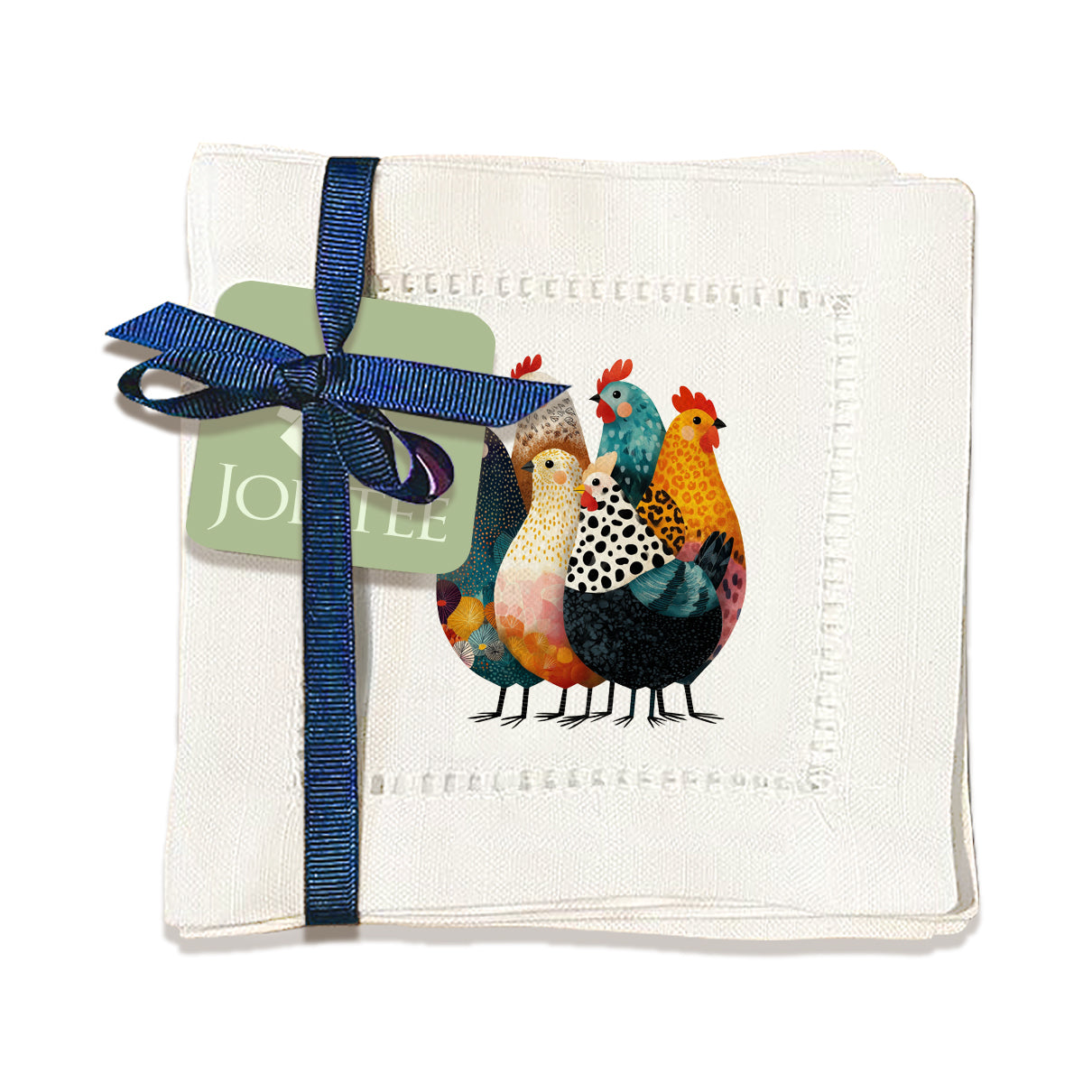 Colorful Chickens Hemstitch Napkins