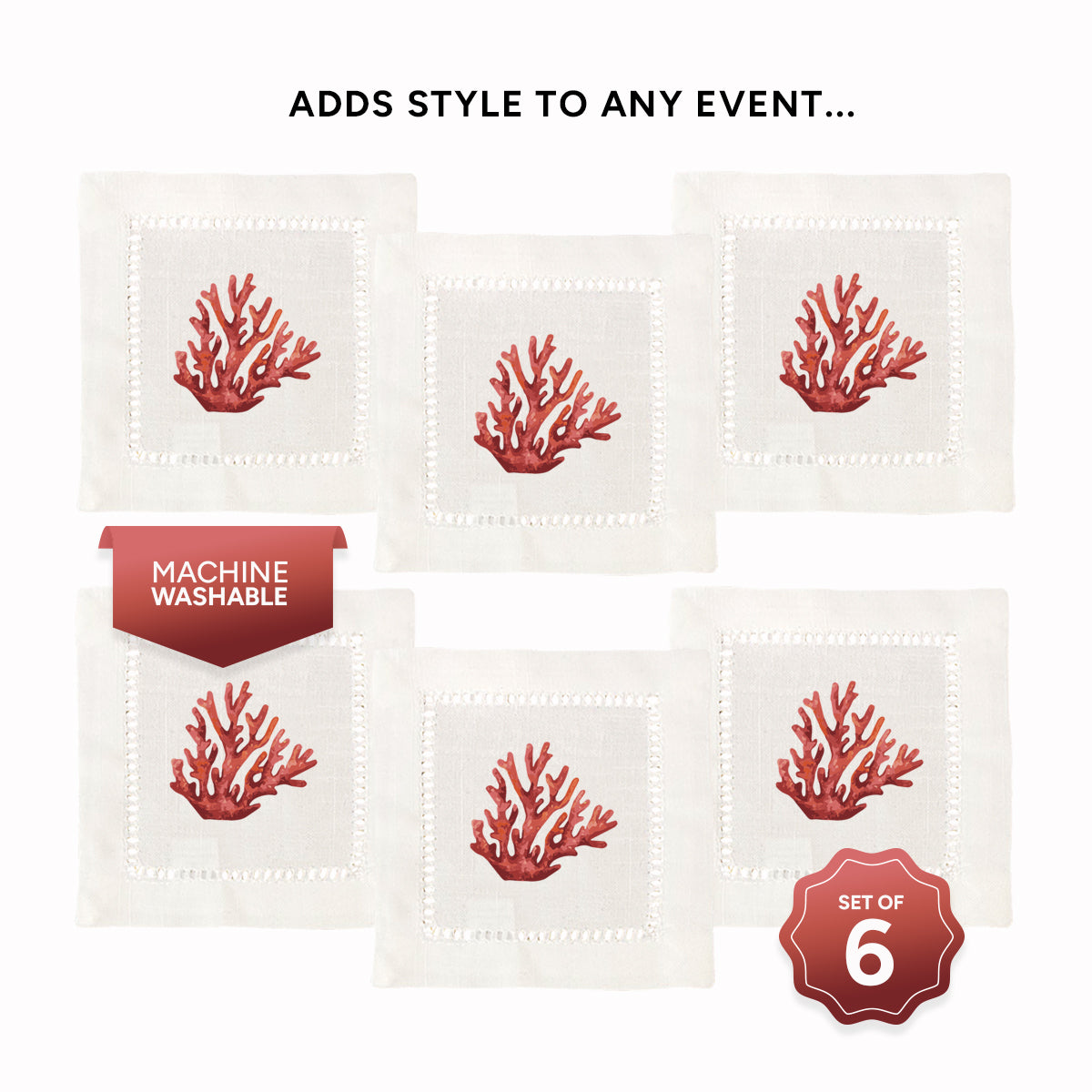 Coral Hemstitch Napkins