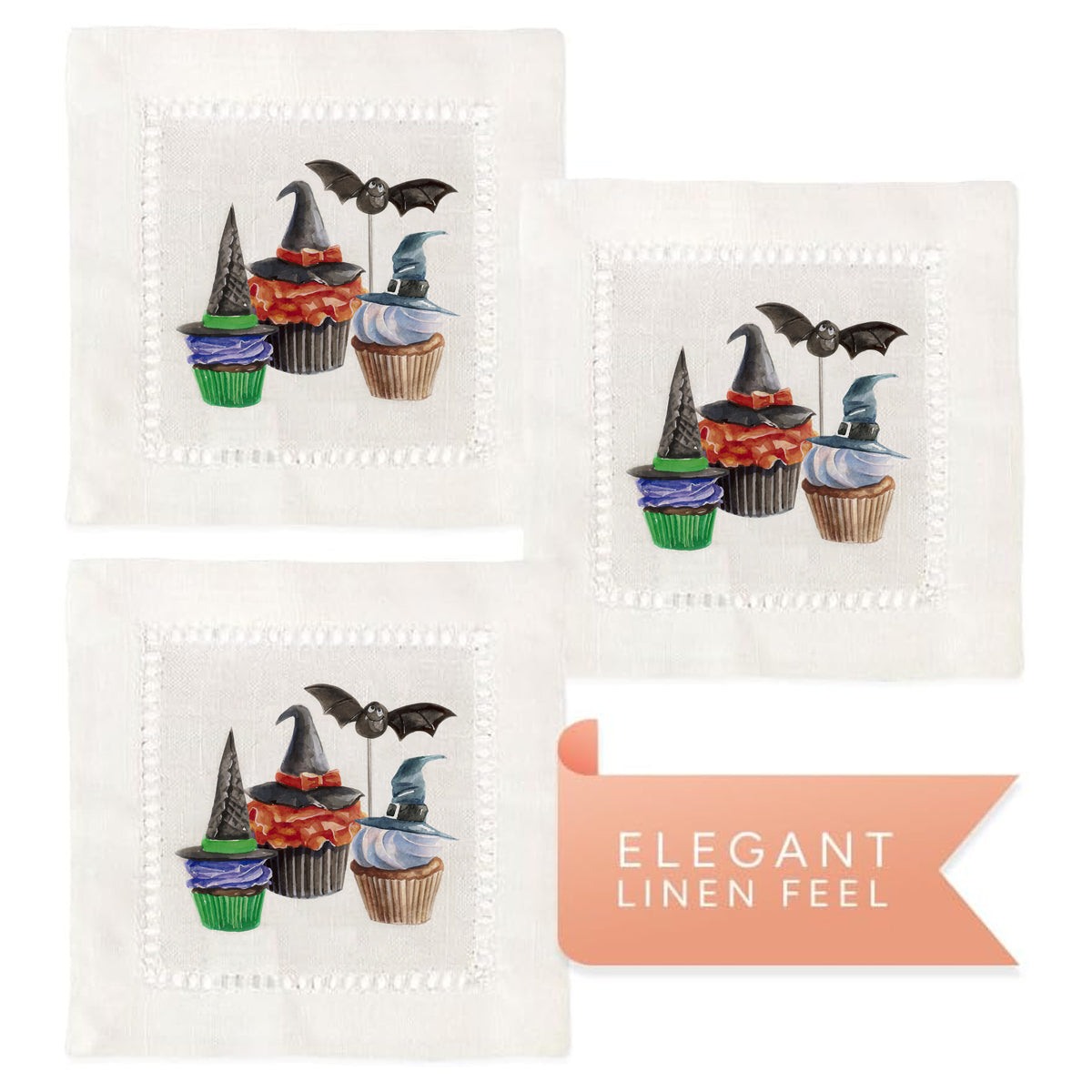 Cupcake Halloween Hemstitch Napkins