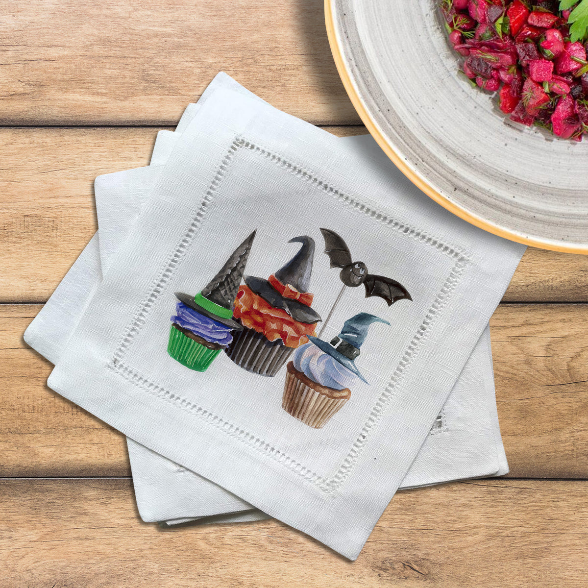 Cupcake Halloween Hemstitch Napkins