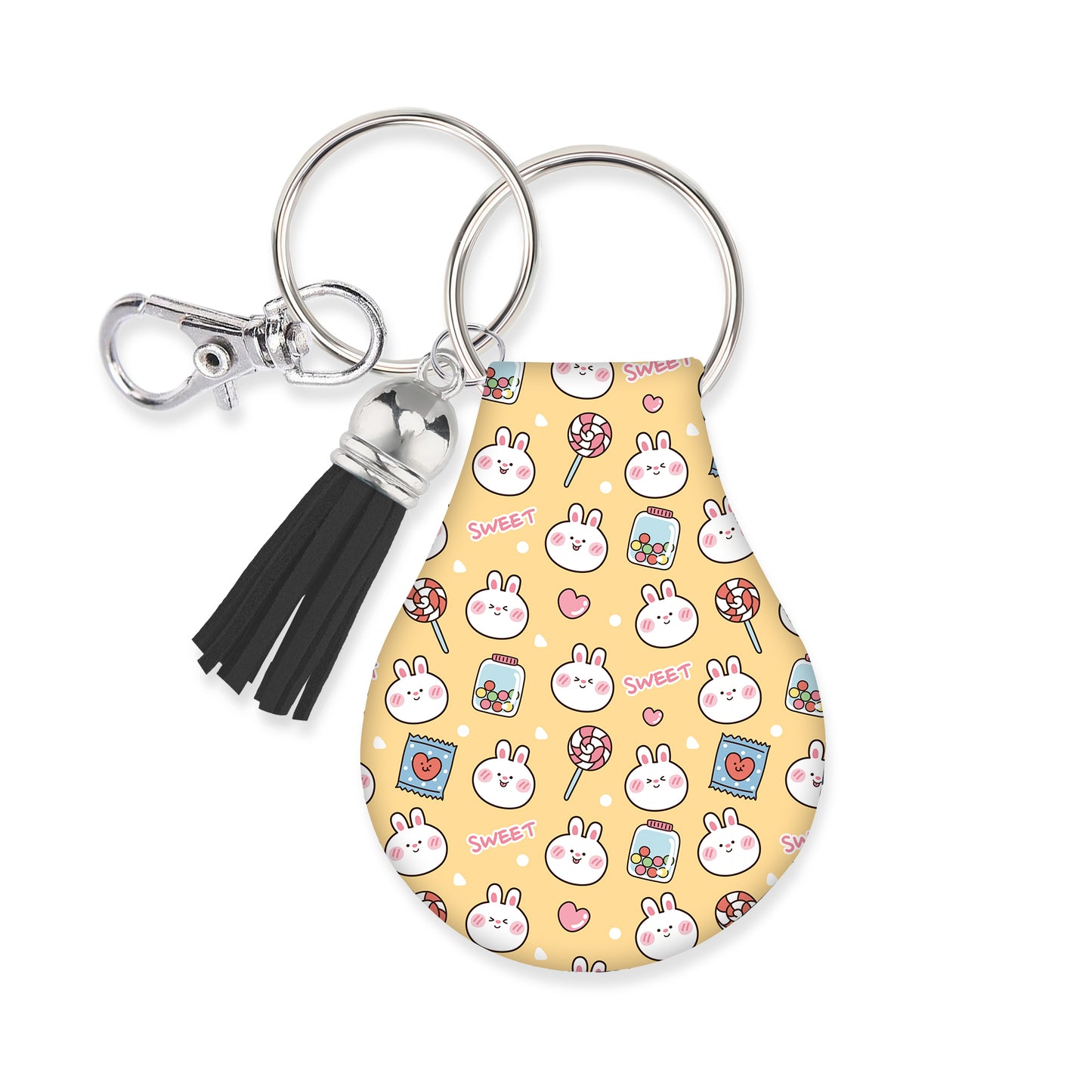 Jolitee Neoprene AirTag Compatible Case Keychain – Durable & Stylish Holder with Secure Ring and Clip, Compatible with Apple AirTag ( Kawaii Bunny & Candy Pattern)