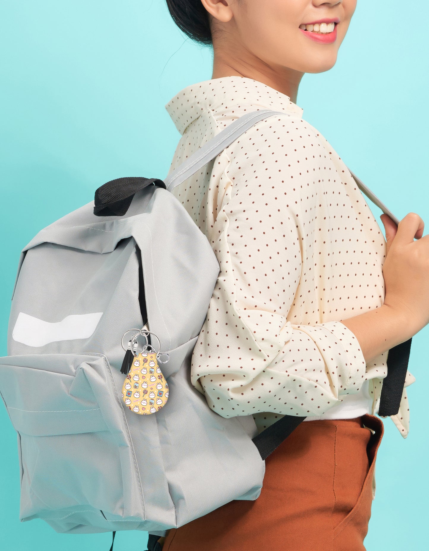 Jolitee Neoprene AirTag Compatible Case Keychain – Durable & Stylish Holder with Secure Ring and Clip, Compatible with Apple AirTag ( Kawaii Bunny & Candy Pattern)