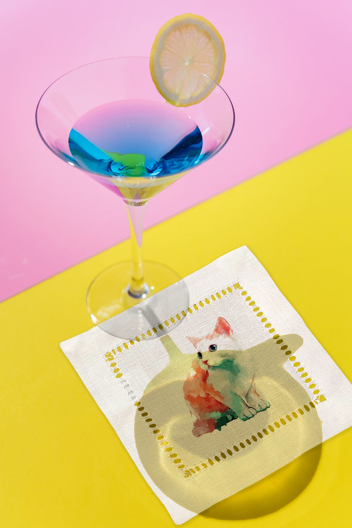 Cute Kitten Hemstitch Napkins