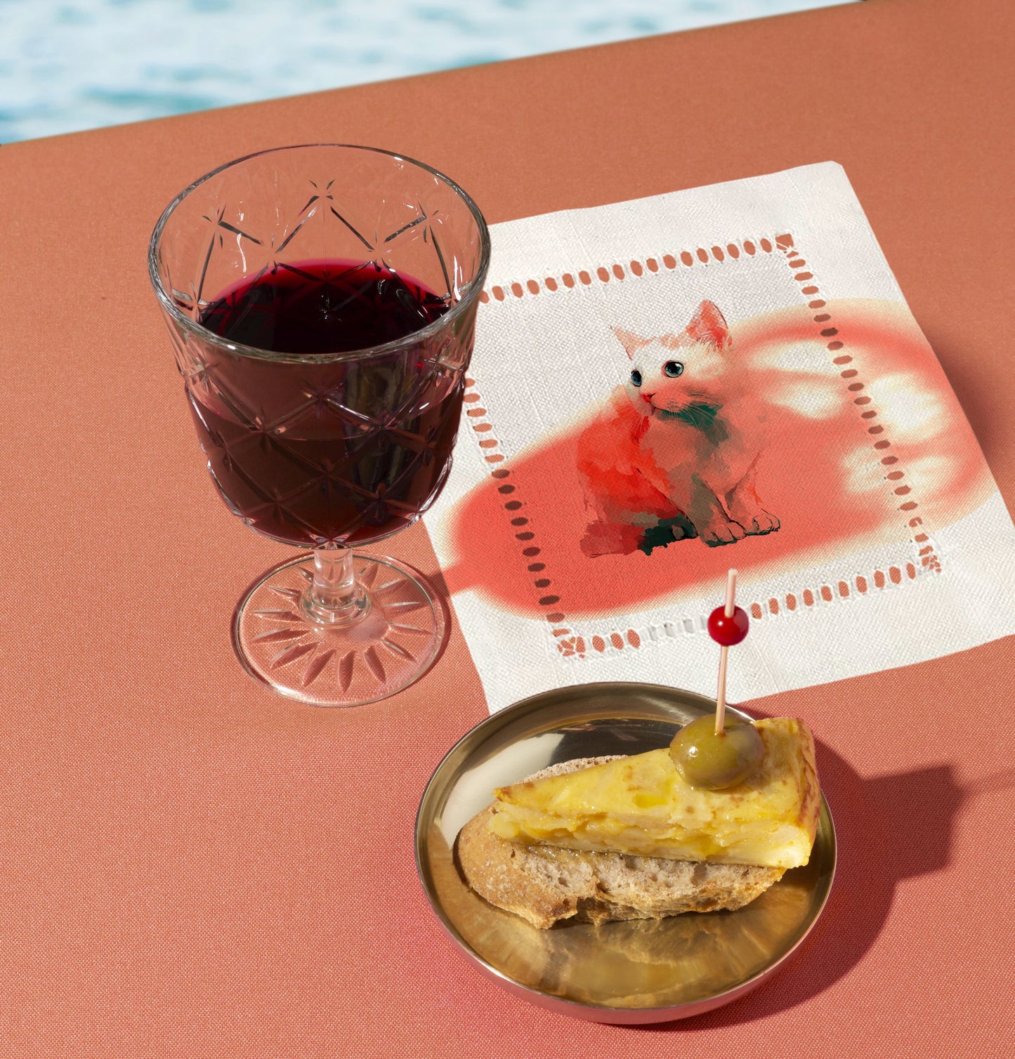 Cute Kitten Hemstitch Napkins