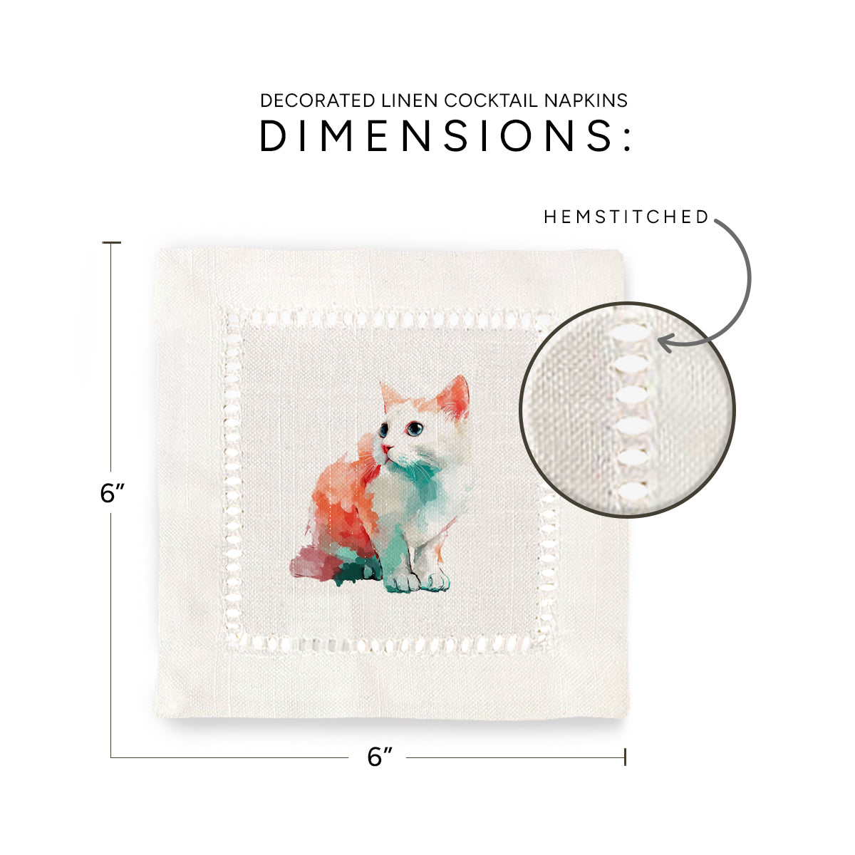 Cute Kitten Hemstitch Napkins