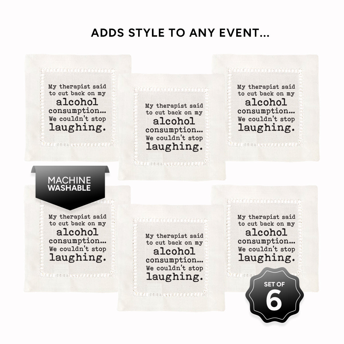 Cut Back on Alcohol Hemstitch Napkins