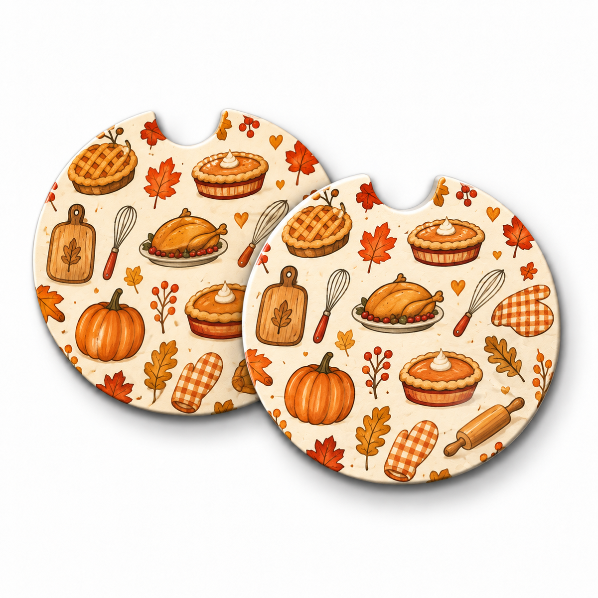 Jolitee Thanksgiving Car Coasters, Absorbent Neoprene Cup Holder