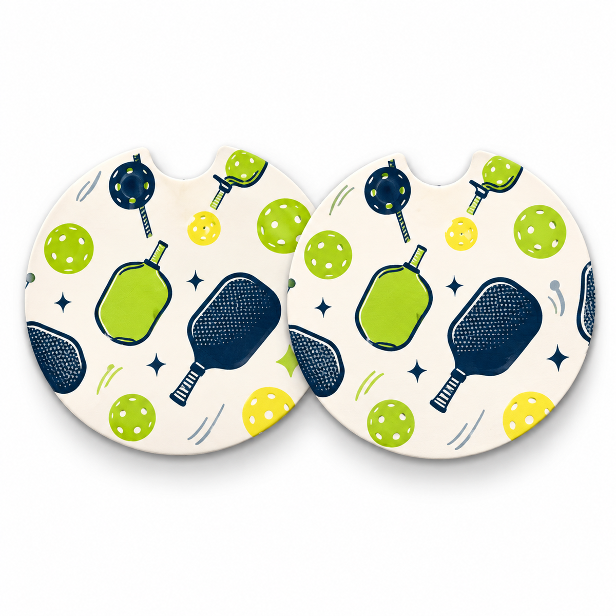 Jolitee Playful Pickleball Car Coasters, Absorbent Neoprene Cup Holder Inserts, Set of 2