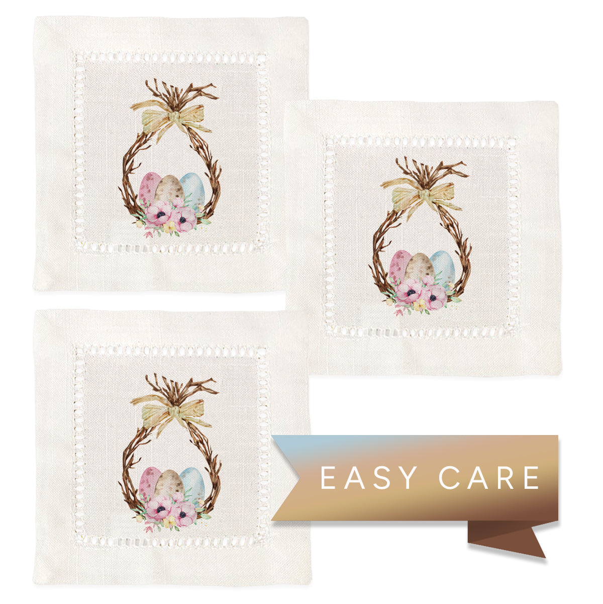 Egg Wreath Hemstitch Napkins