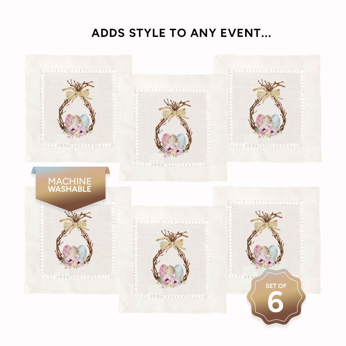 Egg Wreath Hemstitch Napkins