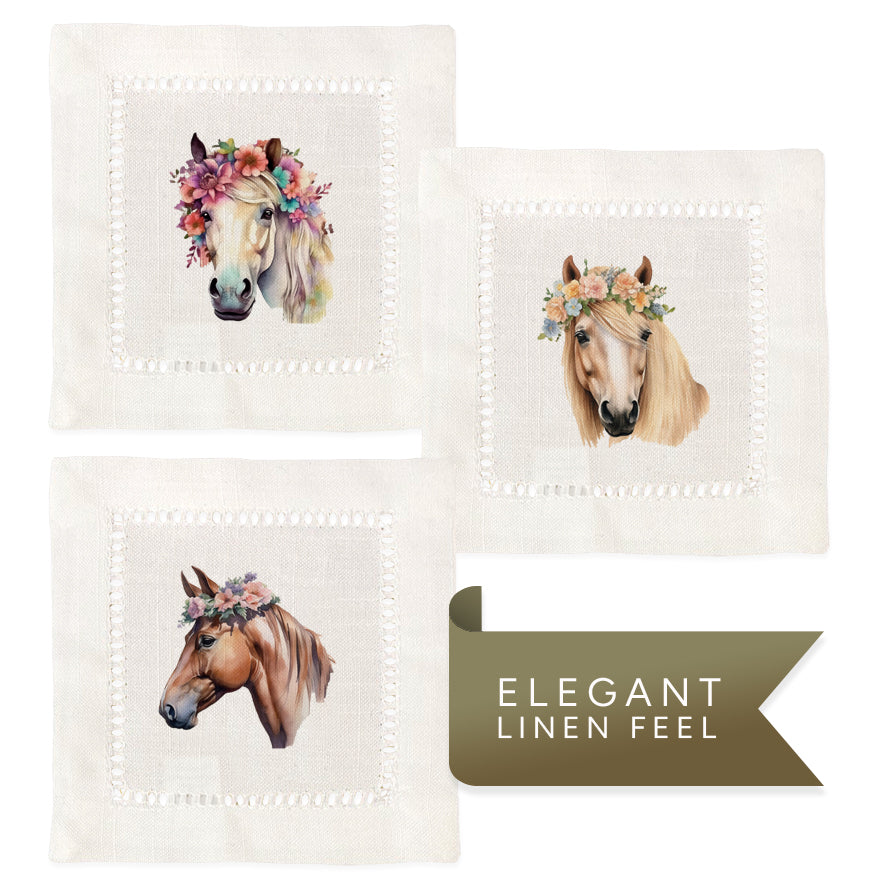 Equine Floral Hemstitch Napkins