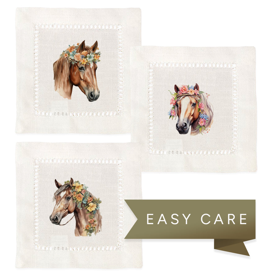 Equine Floral Hemstitch Napkins