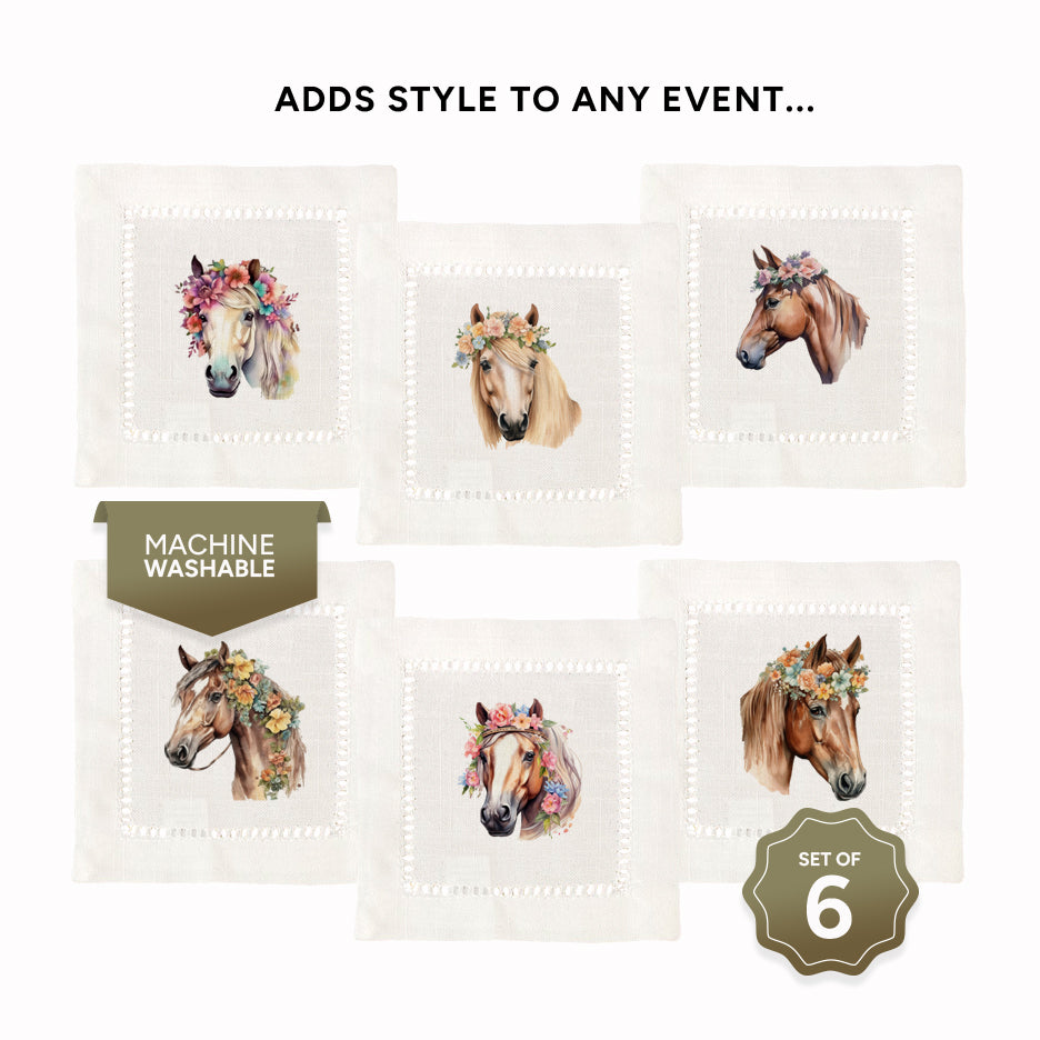 Equine Floral Hemstitch Napkins
