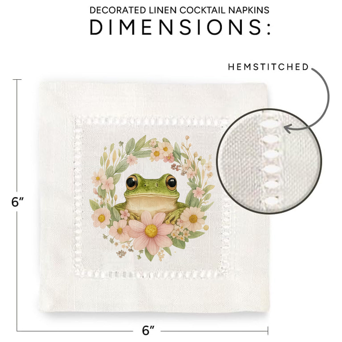 Frog Flower Round Hemstitch Napkins