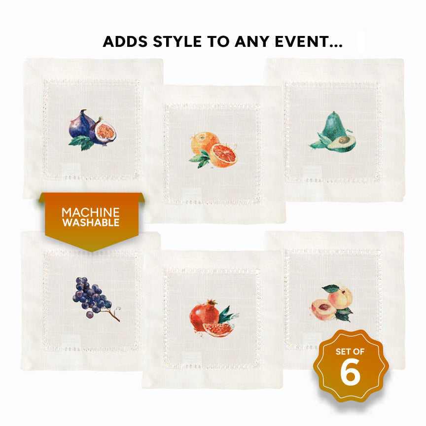 Watercolor Fruit Hemstitch Napkins