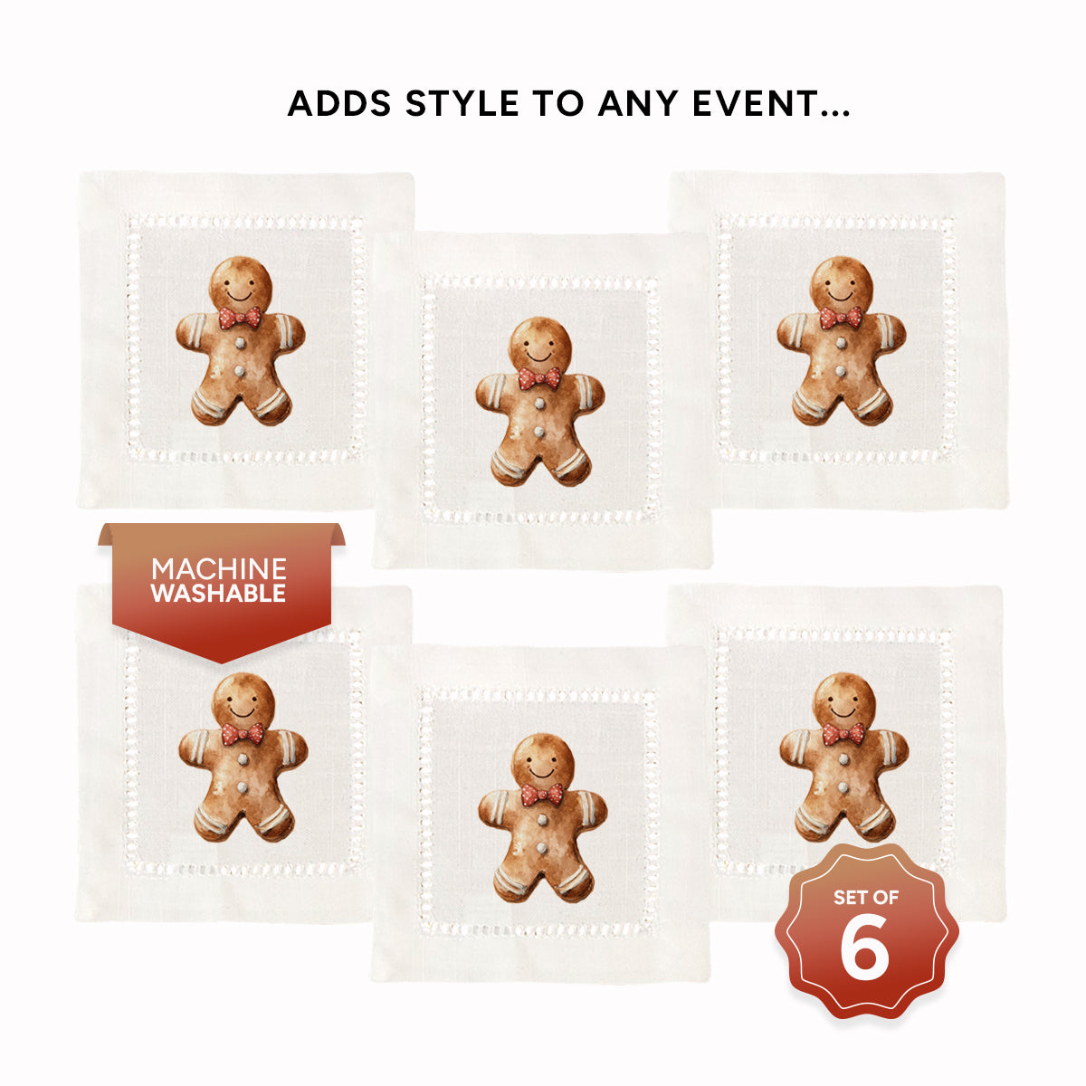 Gingerbread Boy Hemstitch Napkins