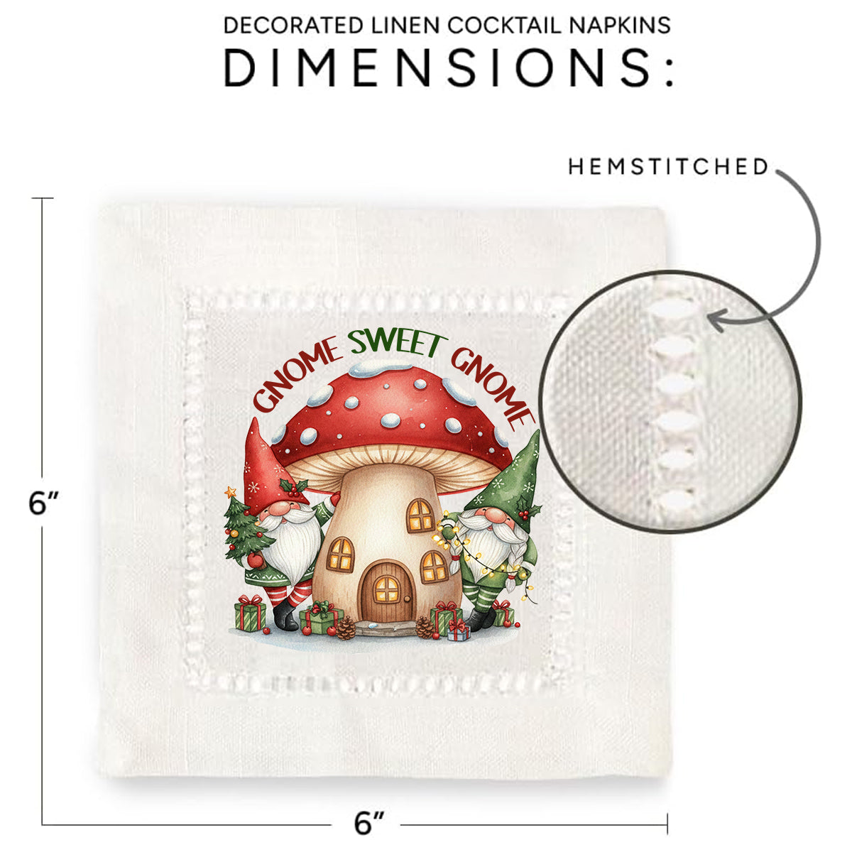 Gnome Sweet Gnome Hemstitch Napkins