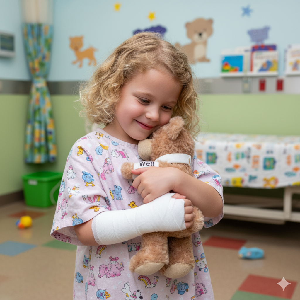 Broken arm teddy bear left arm cast sling