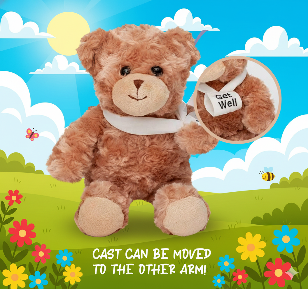 Recovery Bear Gifts for Kids and Adults, Teddy Broken Arm Broken Leg, Get Well Stuffed Animal Teddy Bear with Left or Right Arm Cast Sling 10.5 inches (Broken Arm Teddy Bear)