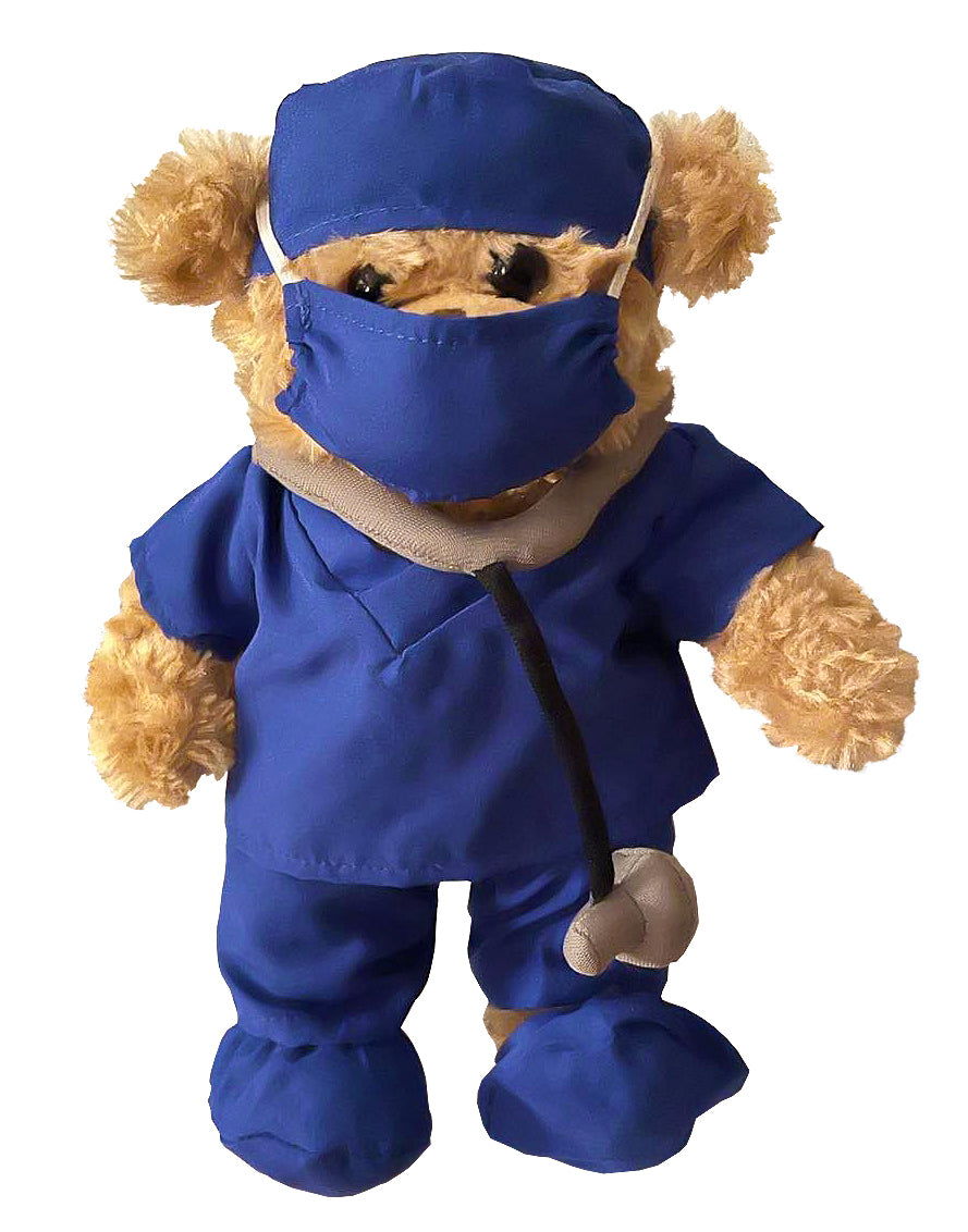 Jolitee Get Well Soon Gifts for Kids, Doctor Stuffed Animal for Boys, Nurse Teddy Bear Plush in Blue Scrub, Speedy Recovery Gifts, Set of 8, 10 inches (Blue)