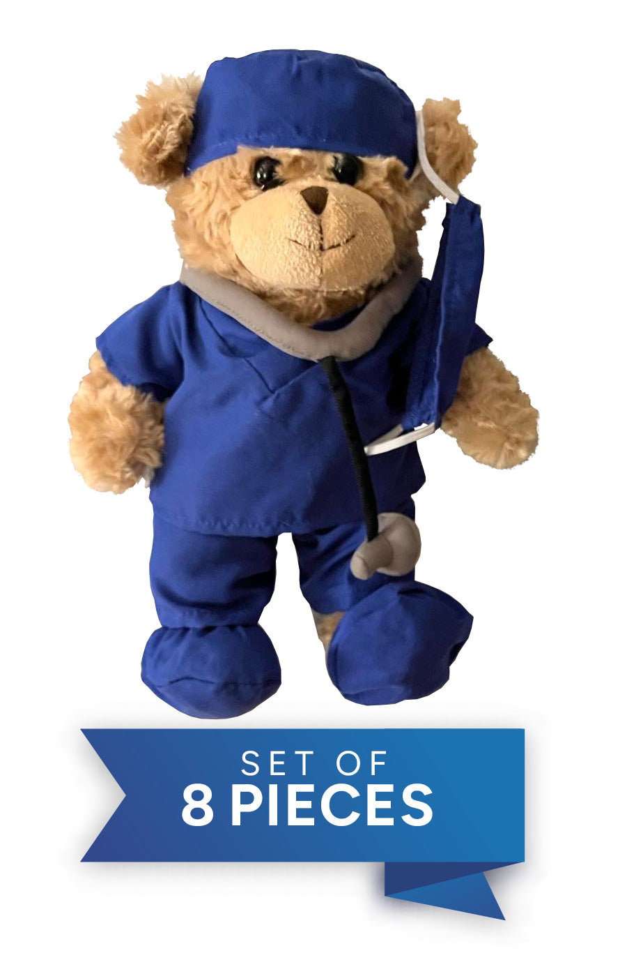 Jolitee Get Well Soon Gifts for Kids, Doctor Stuffed Animal for Boys, Nurse Teddy Bear Plush in Blue Scrub, Speedy Recovery Gifts, Set of 8, 10 inches (Blue)