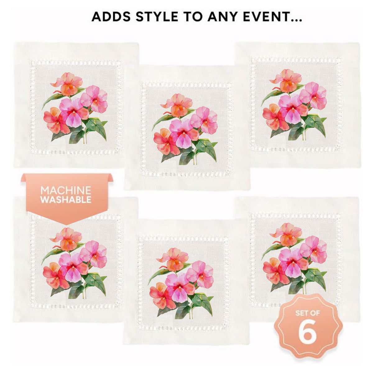 Impatiens Hemstitch Napkins