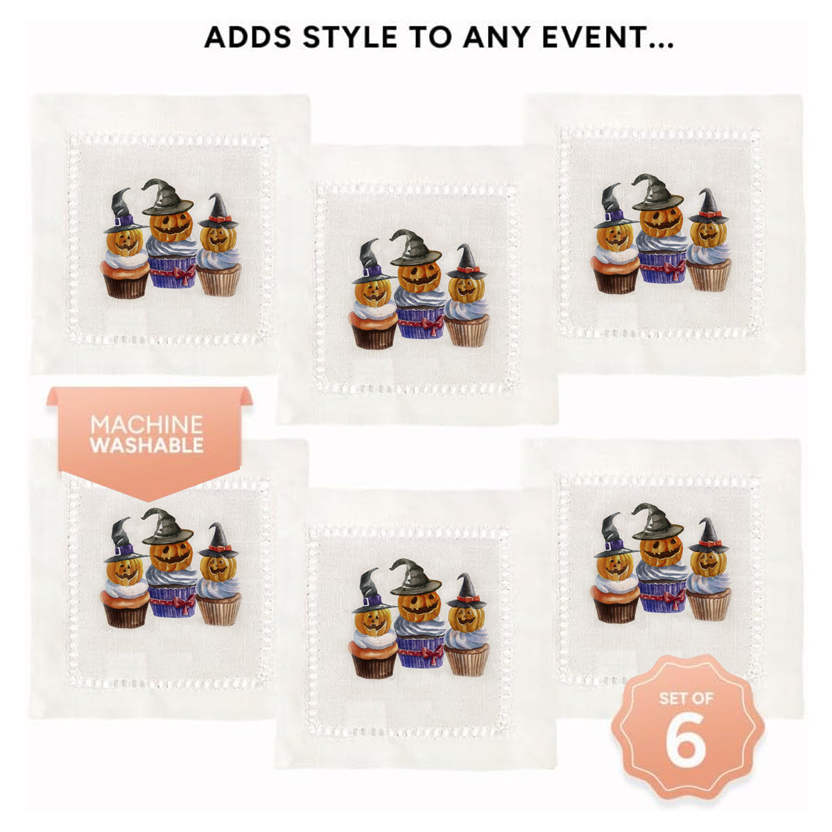 Jack o Lantern Hemstitch Napkins