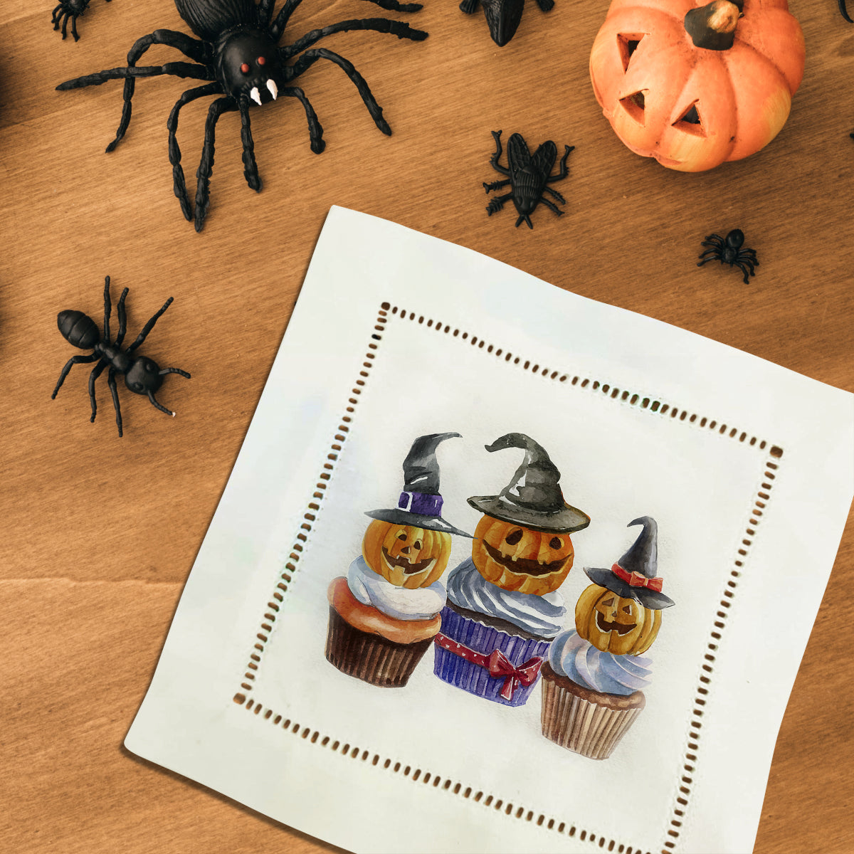 Jack o Lantern Hemstitch Napkins