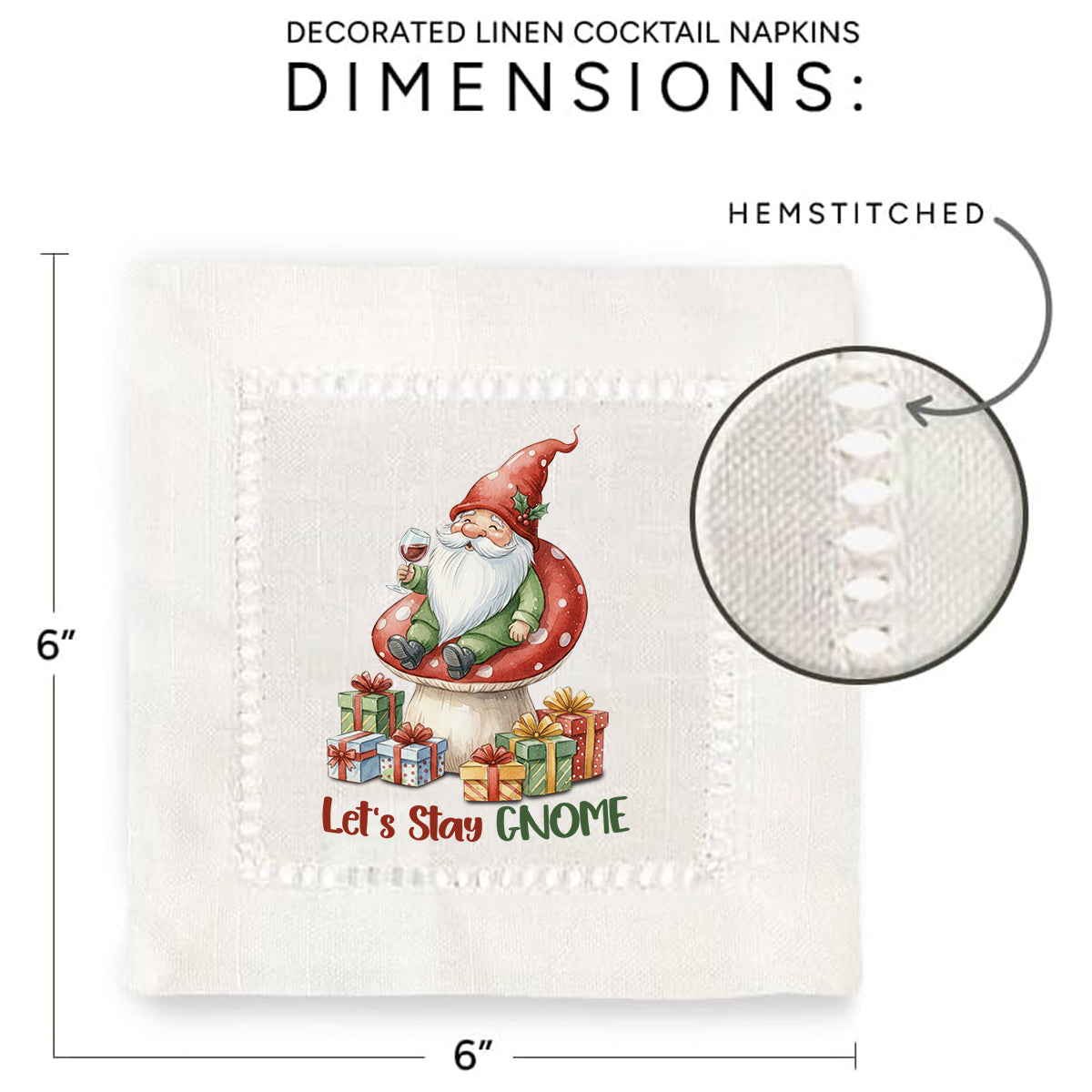 Let's Stay Gnome Hemstitch Napkins