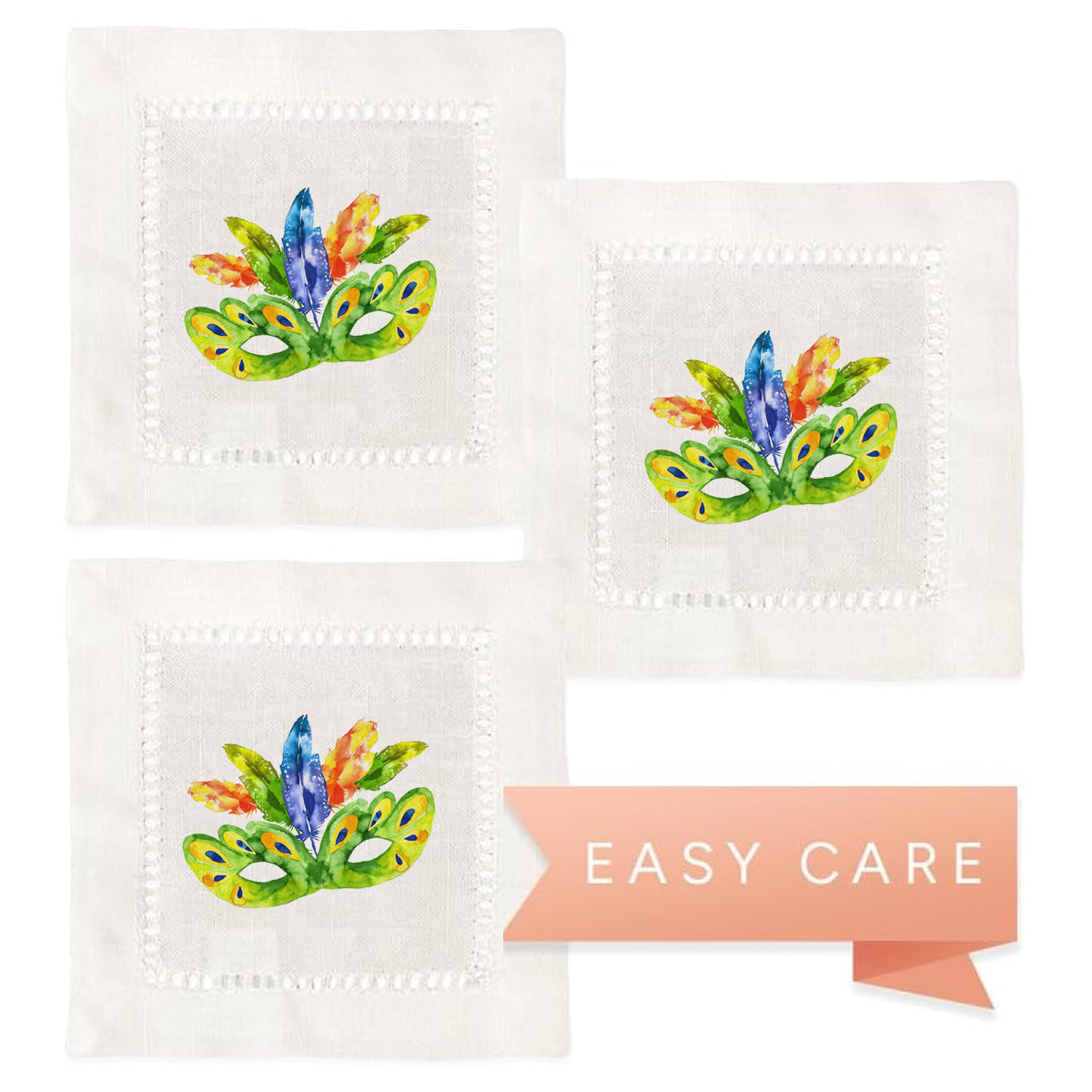 Mardi Gras Mask Hemstitch Napkins