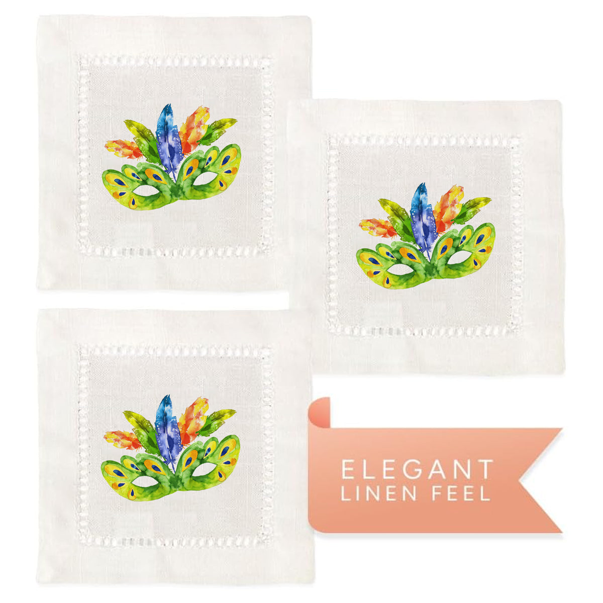 Mardi Gras Mask Hemstitch Napkins