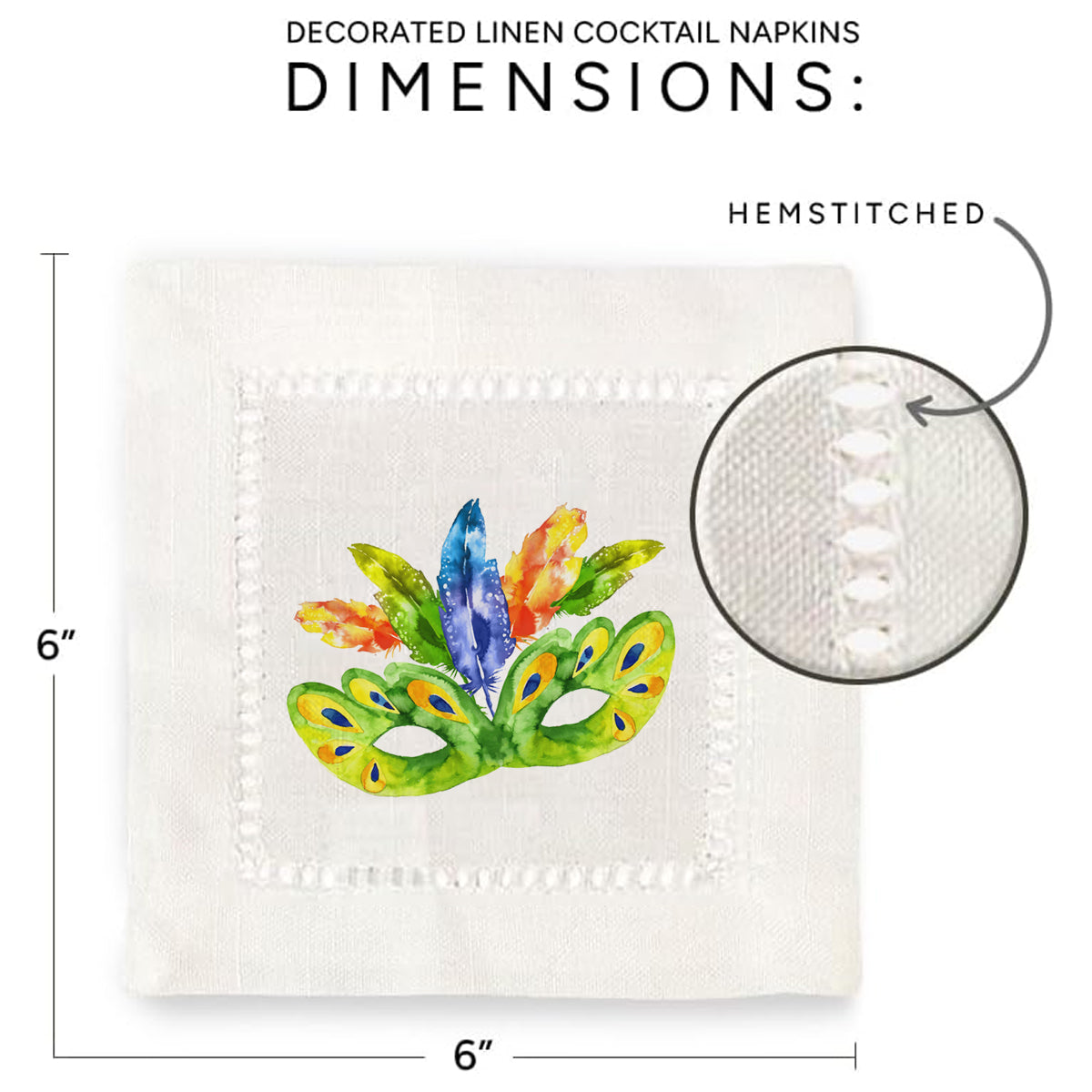 Mardi Gras Mask Hemstitch Napkins