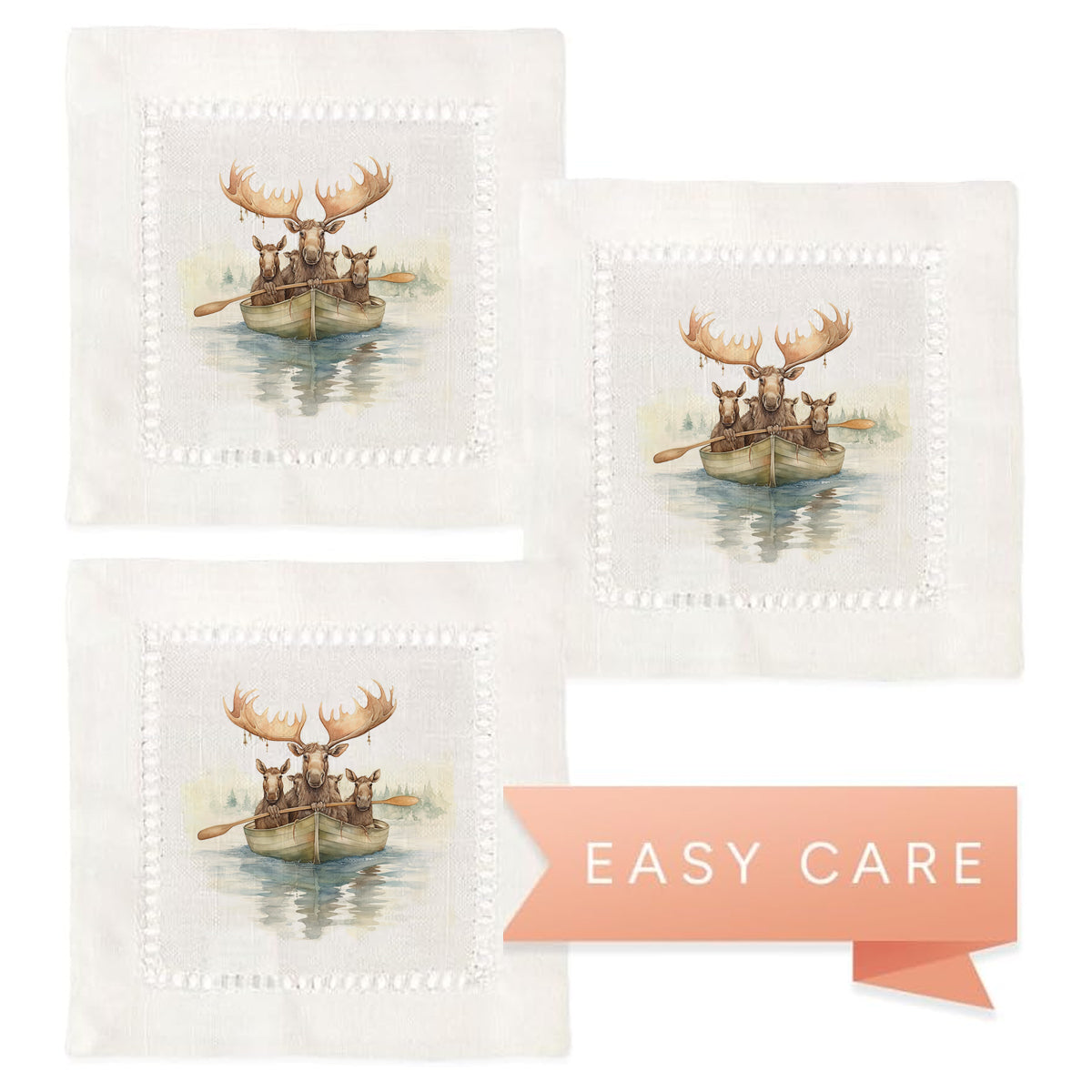 Mooses on Boat Hemstitch Napkins